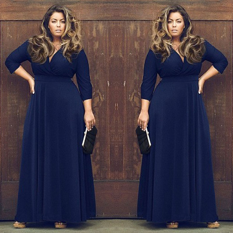 SZ60044-5 Women Long Knitwear V Neck Plus Size Bridesmaid Dress with Long Sleeve